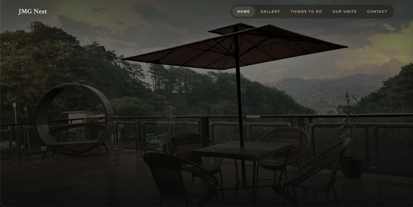 JMG Nest mountain vacation rental website, designed and built by Equo