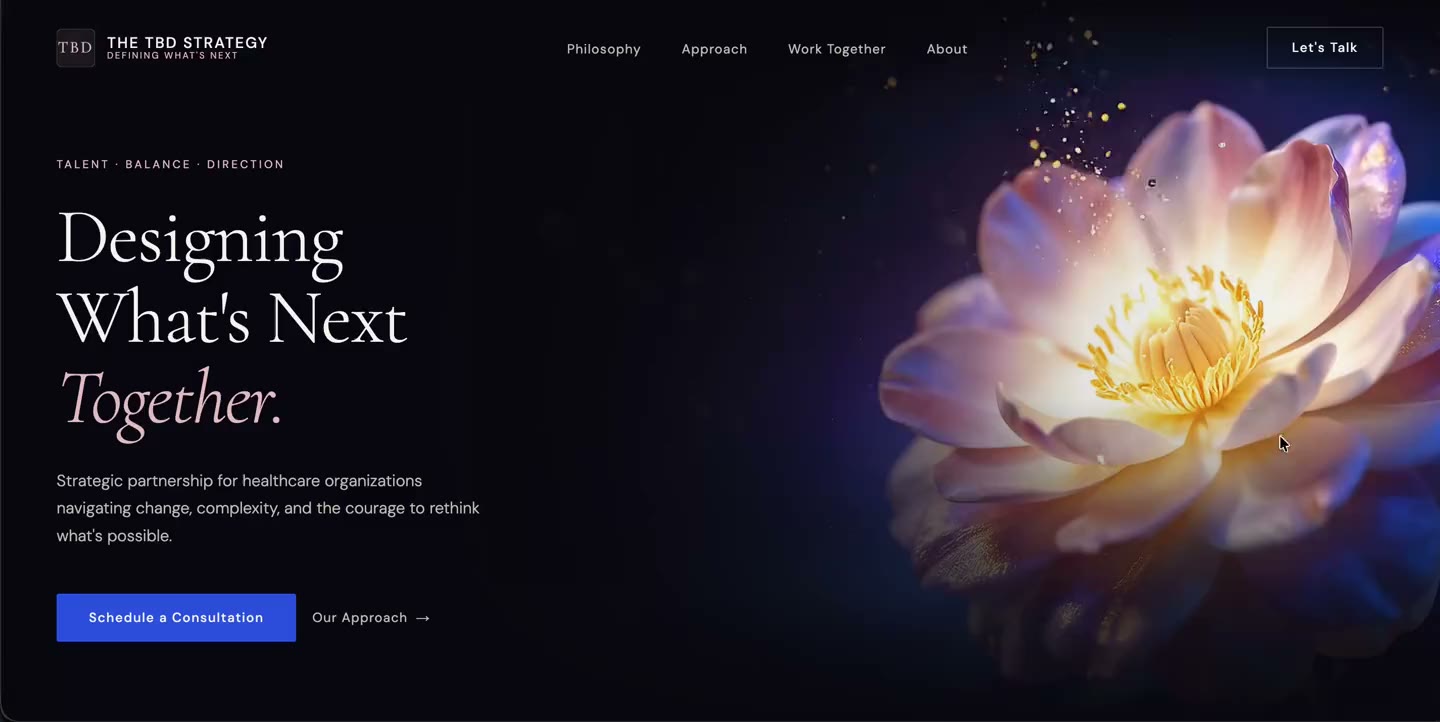 The TBD Strategy website, designed and built by Equo