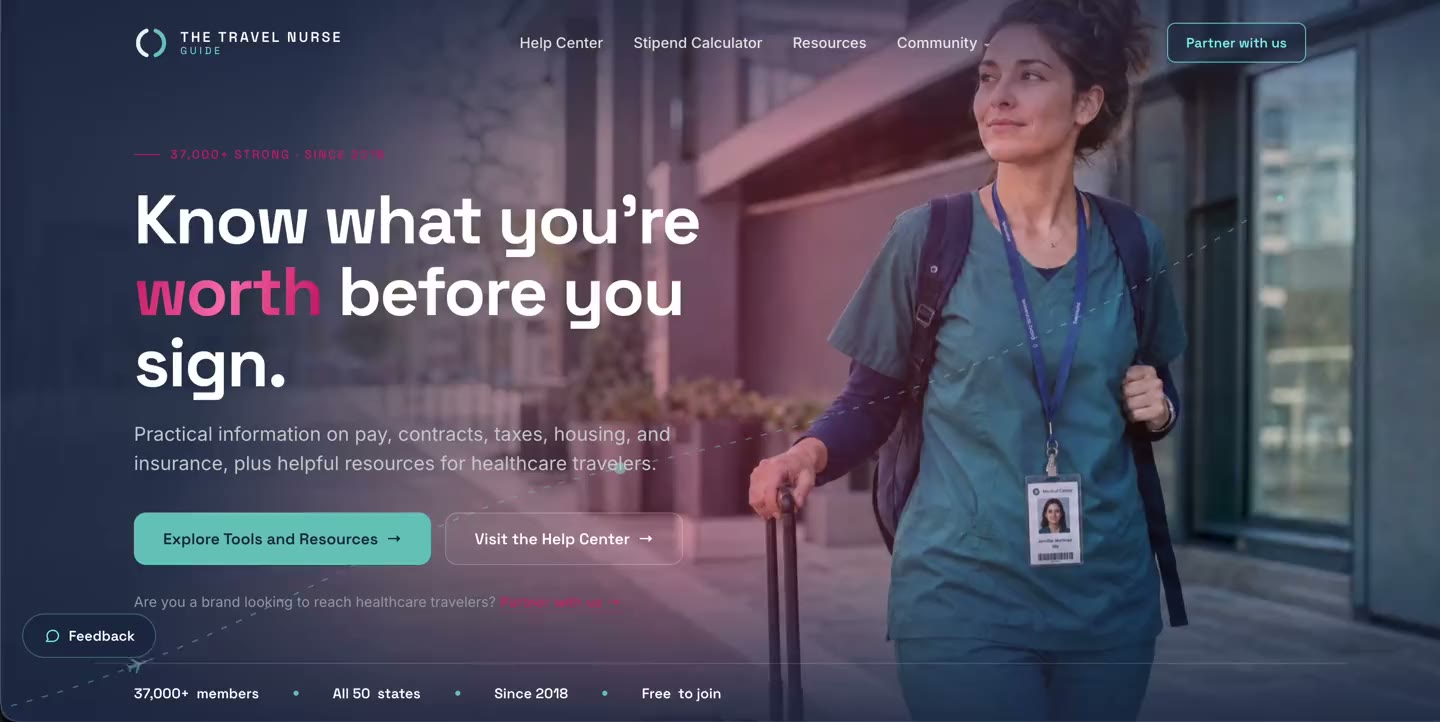 Travel Nurse Guide website, designed and built by Equo
